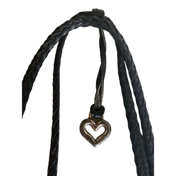 Brighton Black Leather Bucket Purse Bag Braided Handle Snap Close Heart Detail - Picture 3 of 8